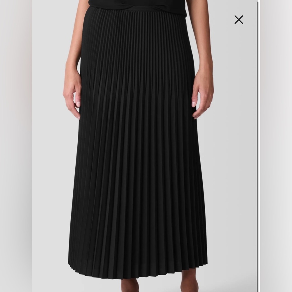 Eileen Fisher black Pleated accordion woven wool silk MIDI Skirt NWT $328